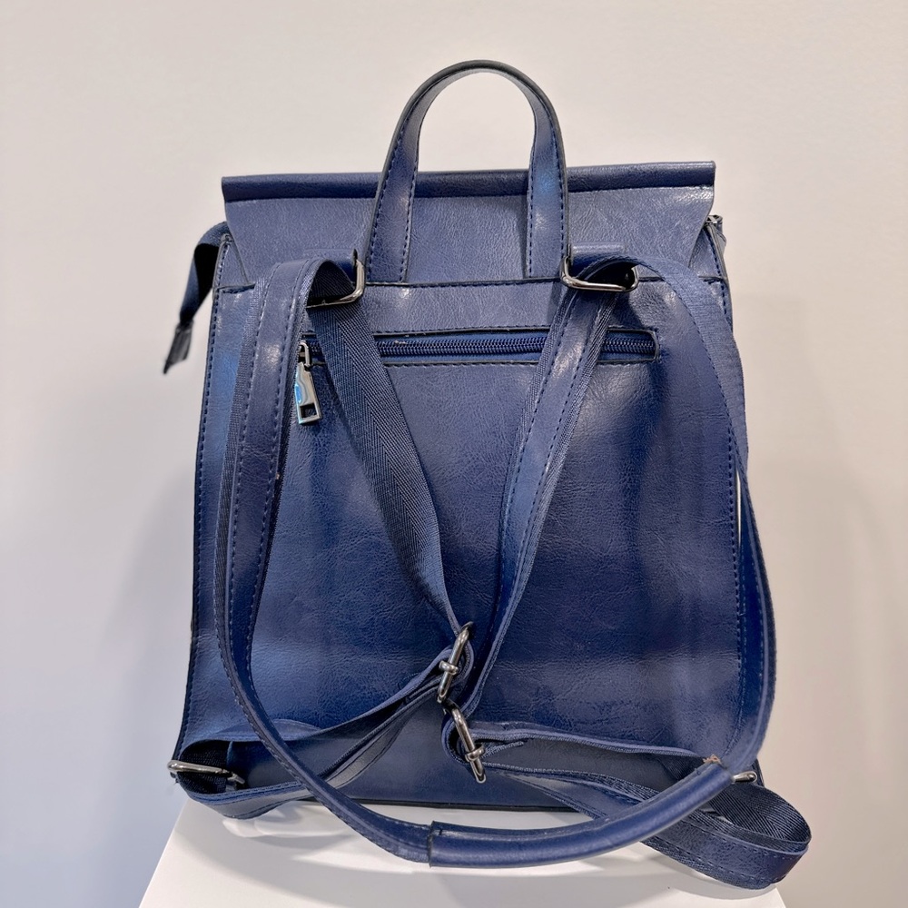 Blue Leather Backpack Small